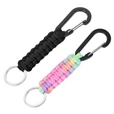2 Pieces Paracord Keychain with Carabiner,Lanyard Clip for Keys Black  Rainbow