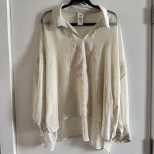 Cabi Abbey Blouse Top Cream Collared Shirttail Hem Long Sleeve Pullover Sz XL