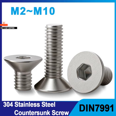 M2 M2,5 M3 M4 M5 M6 M8 M10 304 Edelstahl Innensechskantschraube Senkkopf flach