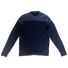 Saks Fifth Avenue Men's Merino Wool Crewneck Sweater Blue Color Blocked-Size L