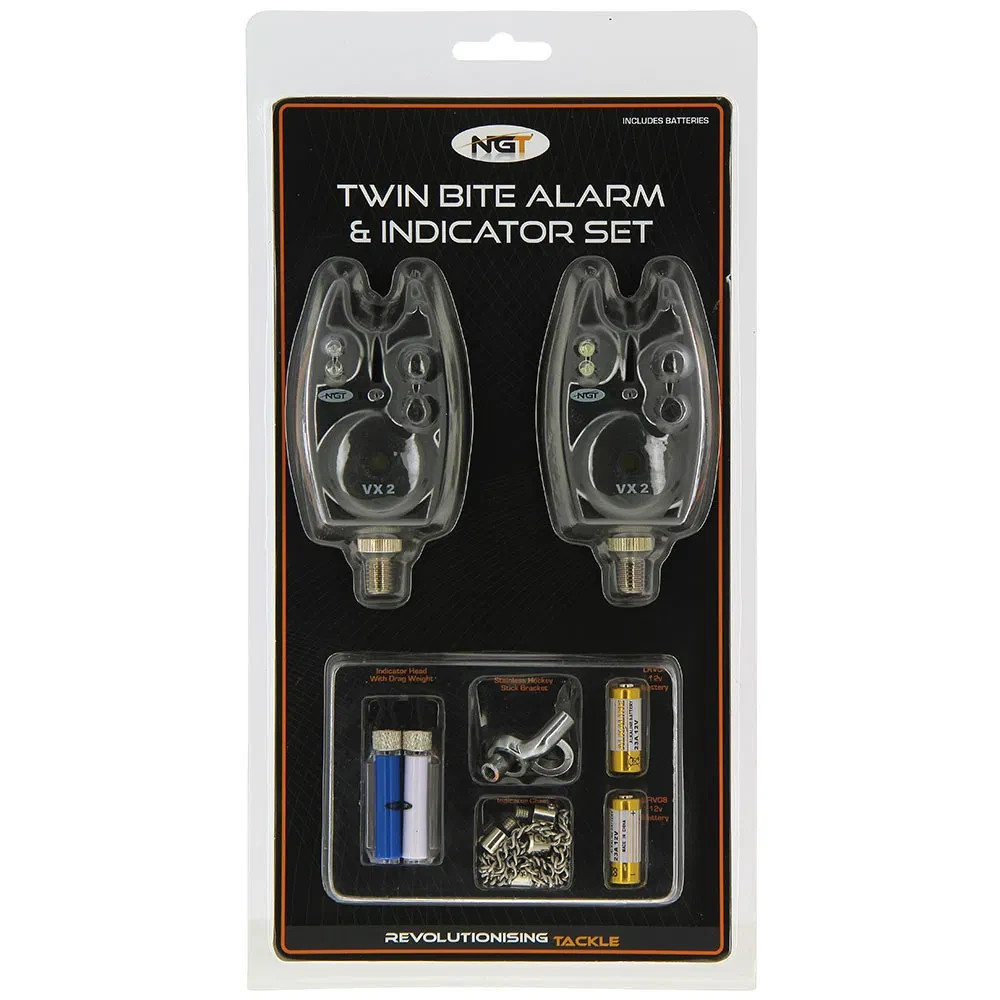 NGT Twin Bite Alarms & Indicator Set. With VX2 Alarms. Black. For Carp & Pike