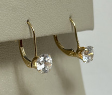 SPARKLY 14K YELLOW GOLD CZ DROP LEVERBACK EARRINGS