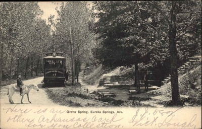 EUREKA SPRINGS ARKANSAS AR Grotto Spring TROLLEY ELECTRIC RAILWAY Postcard