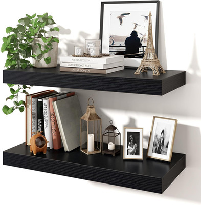Rustic 24'' Floating Wall Shelves - 2 Pack for Home Decor & Storage, Black