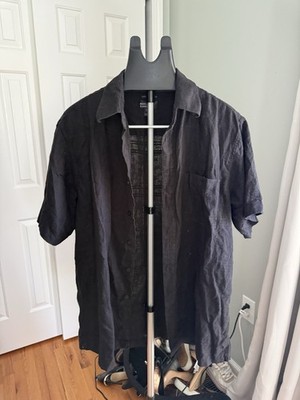 Marc Edwards XL Black Linen Blend Camp Shirt Mens Short Sleeve Resort Casual