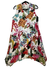 For Cynthia Floral Fuit Linen Blend Shirt Dress Size S Asymmetric Button Front 