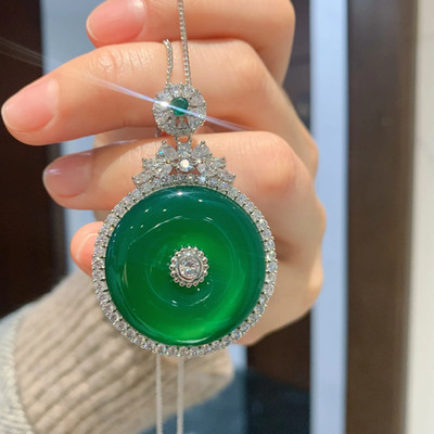 Round Emerald Pendant Necklace Birthday Gift S925 Sterling Silver Chain for Wome