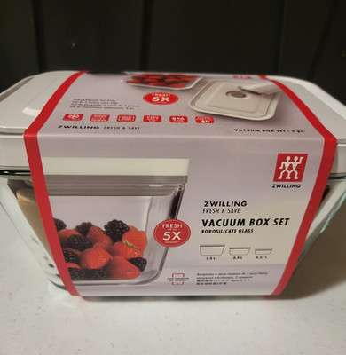 Zwilling Fresh & Save Vacuum Box Set of 3 Glass Containers & Lids 3L (8.5x6x5'')