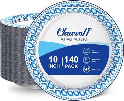 10 Inch Paper Plates Bulk 140 Count, Cut Proof Heavy Duty Paper Plates, Soak