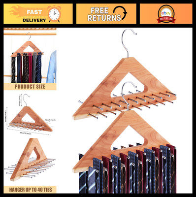 2 Pack Cedar Tie Organizer - Wooden Neck Tie Hook Storage for 40 Ties, Belts, Ha
