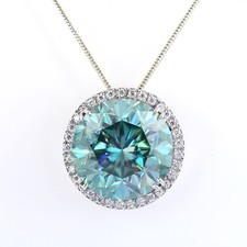 Huge 40 Ct Blue Diamond Solitaire Pendant, with Diamonds Accents-925 Silver