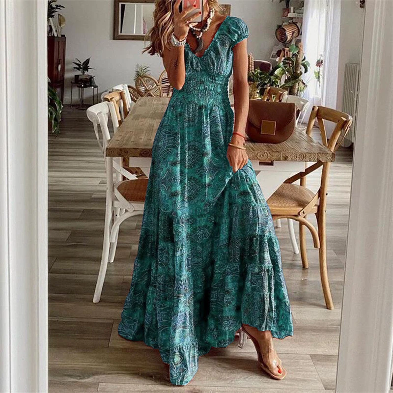 Womens Holiday Boho Dress Ladies Summer Sundress Plus Size Beach Long Maxi  Dress