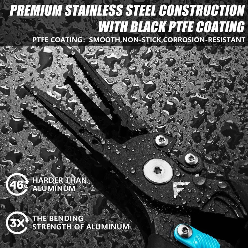 Alicates de pesca FLISSA 7-1/2" diseño de bloqueo de seguridad alicates para peces agua salada mango TPR Foto 3 de 4