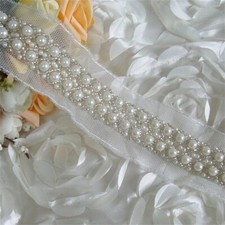 Beaded Wedding Mesh Lace Trim Ivory Pearl Beaded Trim Bridal Sash Trim