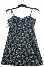 Shein Mini Dress Womens size Small Black White Floral Sleeveless Casual