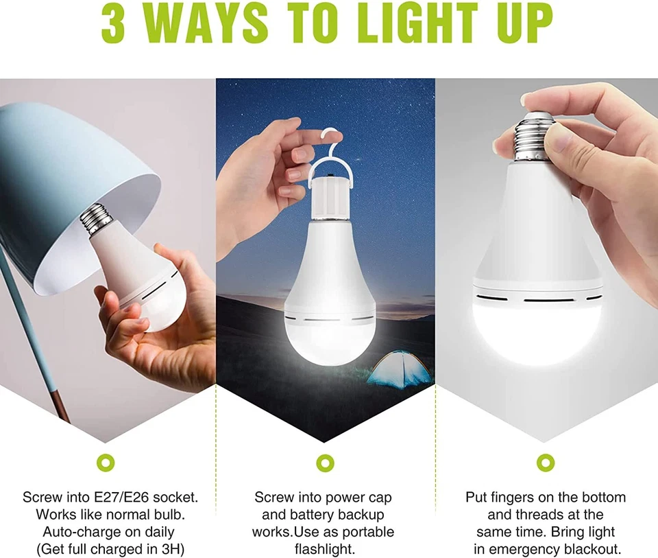 4 Pack Rechargeable Emergency Light Bulbs, Battery Powered LED Light Bulb 6000K - Image 3 of 4