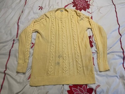 L.L. Bean gemischter Pullover mit Zopfmuster und Rundhalsausschnitt - gelb - Größe S - ** BESCHREIBUNG LESEN!**