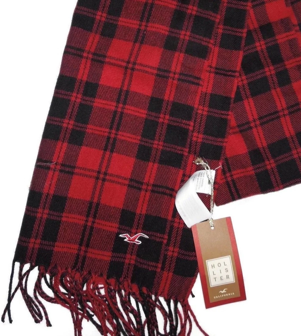 Hollister unisex winter Scarf w/ Seagull logo - Red Buffalo plaid