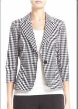 St. John Gingham Checkered Cotton Elastane Blazer