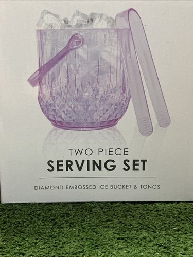 Plastic Ice Bucket with Handle & Tongs - Diamond Cut Design Purple Clear - New - 第 1/5 張圖片
