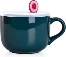 Simple Ceramic Soup Mugs with Lid, 22 Oz Soup Cups with Handle, Microwave Oatmea