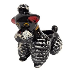 Quirky Black Poodle Schnauzer Dog Planter Redware Ceramic Vintage Japan small 6"