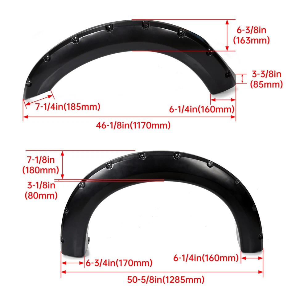 4X Textured Fender Flares For 99-07 Ford F250 F350 SuperDuty Rivet Pocket Wheel — 第 2/4 张图片