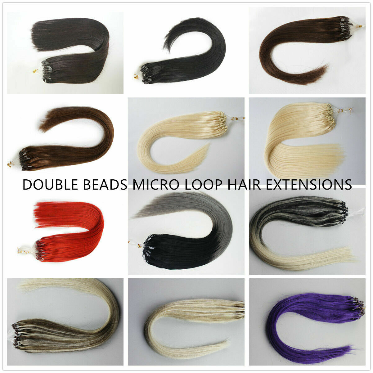 Double Silicone Beads Micro Ring Link Loop Russian Remy Human Hair Extensions 1g 2022