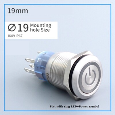 19mm 2NO 2NC Stainless steel Power symbol/Ring LED Metal Push Button switch ROHS