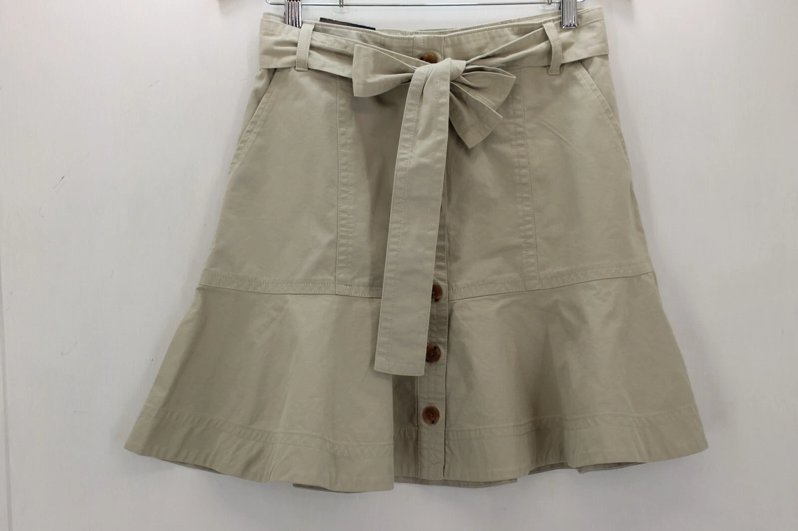 Banana Republic Women Cotton Skirt Size 8P Color Tan Belt Two Pockets New