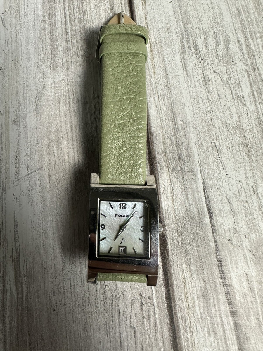 Fossil F2 Watch Women Silver Tone Tank Date 30M Green  display picture 1