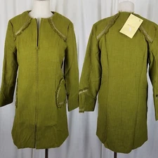 Paula Hian Luxe Raw Edge Metallic Trim Woven Long Blazer Jacket Coat Womens XS 