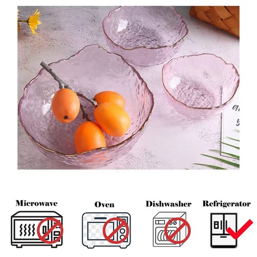 Glass Salad Bowls Set Of 3 Spacesaving Nesting Bowls Irregular Shape Decorative - Picture 3 of 8