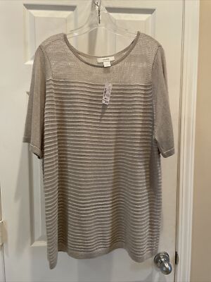 Christopher & Banks Women 1XL Pretty shade Gray Silver ￼ Crochet Pullover NWT