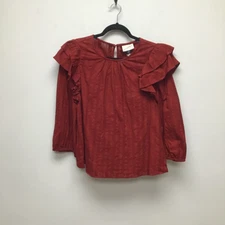 Universal Thread Womens Blouse Red Stripe Long Sleeve Ruffles 100% Cotton M New