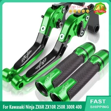 For Kawasaki Ninja ZX6R ZX10R Brake Clutch Levers Adjustable Handlebar Grip set
