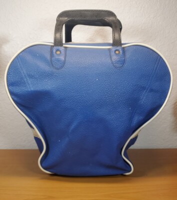 Vtg Stebco Bowling Ball Bag Blue Retro MCM Vinyl Faux Leather 1 Ball Zip Diaper