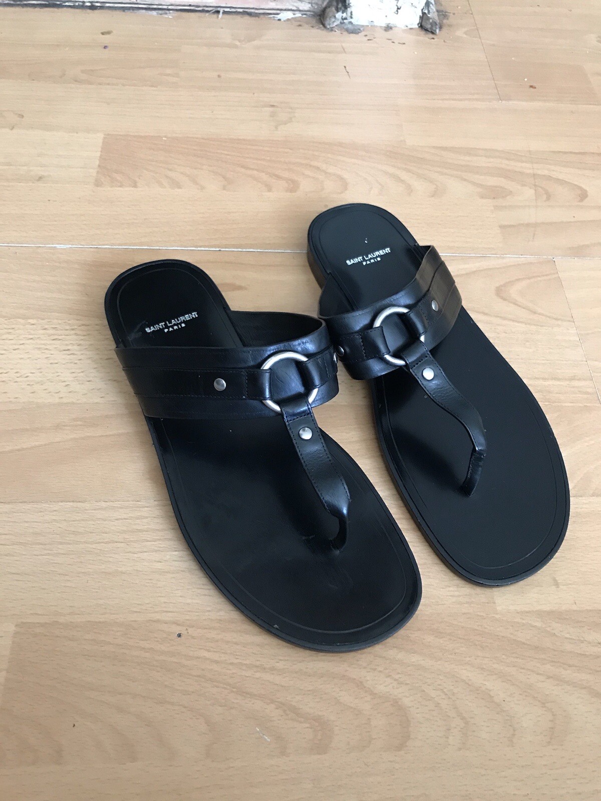 Saint Laurent Paris sandali uomo scarpe pelle nera uk 8 5