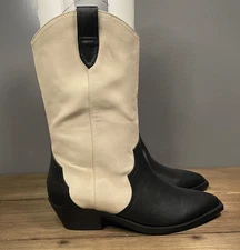 Dolce Vita Women's Korbella Western Boots Size 8 Cream Black Cowboy Mid Calf