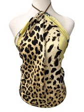 Roberto Cavalli Vintage Silk Leopard Print Halter Top - Yellow - Size Small