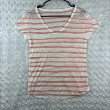 SHEIN Women’s Size Small Orange And White Stripped V Neck T Shirt