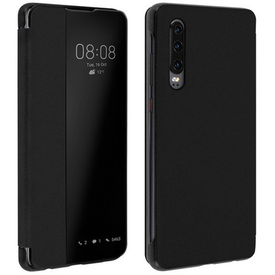 Flip Cover mit Smart View Sichtfenster für Huawei P30   Schwarz