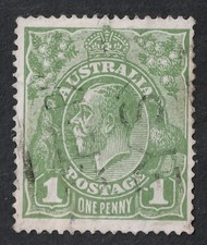 Australia King George V 1d green Flaw 