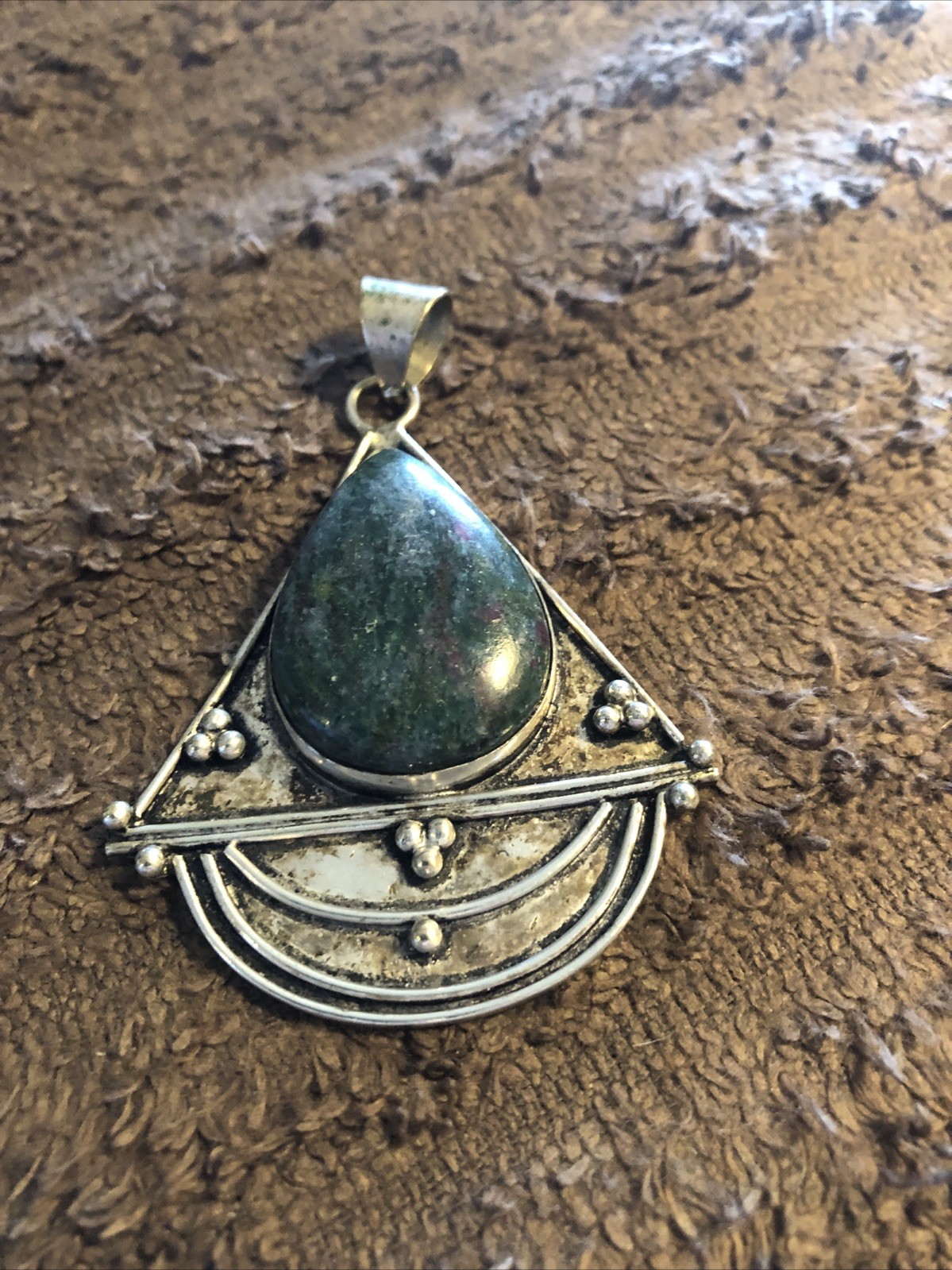 Deco Turquoise Pendant Triangular Shape Marked .9… - image 1