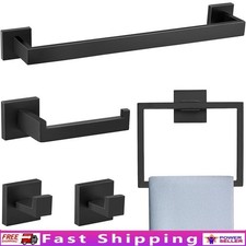Matte Black Bathroom Hardware Set 5 Piece Stainless Steel Towel Bar Hooks Holder