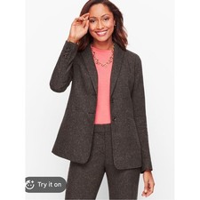 Talbots Womens Black Donegal Tweed Wool Blend Blazer Jacket Size 14 Notch Lapel