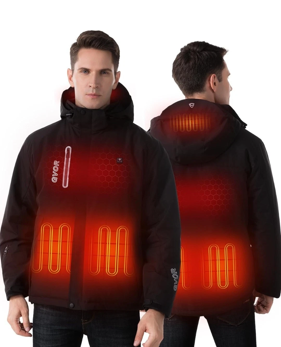 New Mens XL Heated Jacket W/12V Battery Pack, Detachable Hood