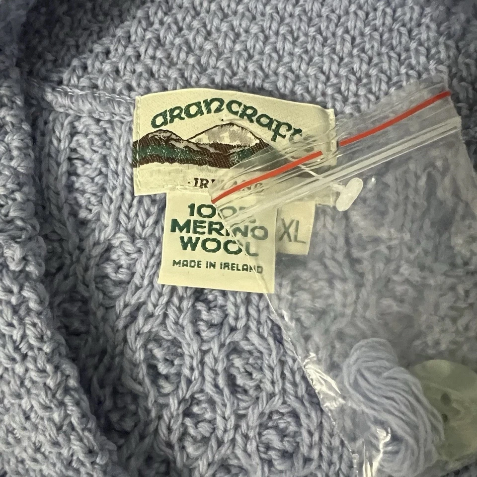 Aran Crafts 蓝色美利奴羊毛毛衣开衫 XL 码厚电缆针织爱尔兰 — 第 3/4 张图片