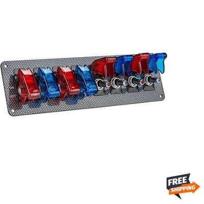 8 LED Racing Car Toggle Switch Panel 12V DC, Carbon Fiber Coated Aluminum Pla...