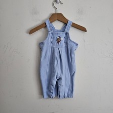 Vintage Light Blue 100 Cotton 3-6M Baby Overalls Teddy Bear Embroidered